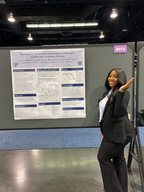 From November 9th - 12th, 2022 I had the pleasure of presenting my research, under the instruction of my P.I Dr. Michelle Gaines, at the Annual Biomedical Research Conference for Minoritized Students (ABRCMS) in Anaheim, CA on the effect of microgels and how they may be of use within biomedical applications. The research was entitled "Biomolecular Attachment Yield Analysis on Microgels Confirmed by Acid-Base Titration". This was my first experience attending an international conference. Academic Conference Aesthetic, Research Conference Aesthetic, Research Assistant Aesthetic, Research Lab Aesthetic, Biomedical Engineering Aesthetic, Researcher Aesthetic, Conference Aesthetic, Research Aesthetic, Research Conference