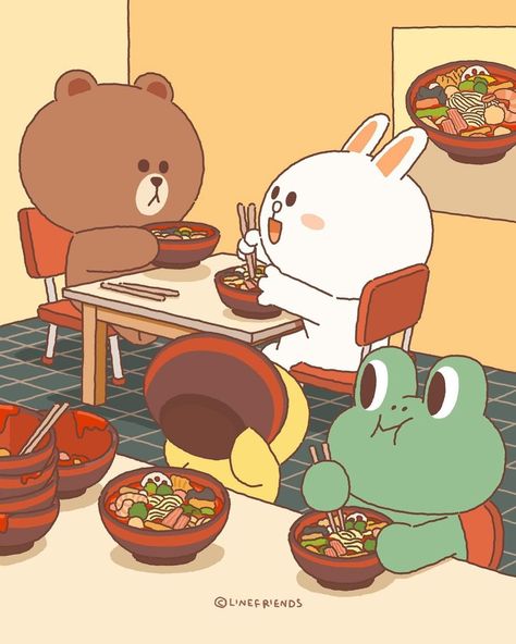 LINE FRIENDS_Official | It‘s spicy food night!🥵🔥 | Instagram Bear Drawings, Cony Brown, Character Poster, Friends Illustration, Friends Poster, Food Cartoon, Cute Bear Drawings, Red Packet, Spicy Food