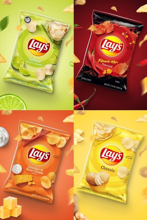 Sour Cream Potatoes, Potato Chip Flavors, Chip Packaging, Lays Chips, Food Logo Design Inspiration, Photoshop Tutorial Typography, Drinks Packaging Design, Juice Packaging, Logo Design Inspiration Creative