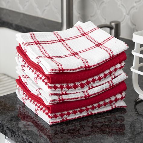 The all-purpose all-star of any household, this set of 8 T-fal Solid and Stripe Waffle Kitchen Towels ensures a dependable resource is always close at hand. Coca Cola Kitchen, Kitchen Tablecloths, Dish Rag, Solid And Striped, Kitchen Hand Towels, Kitchen Towel Set, Terry Towel, Washing Dishes, Kitchen Dishes