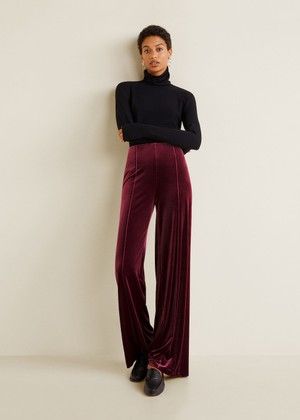 Velvet Trousers Outfit, Velour Pants Outfit, Velvet Pants Outfit, Palazzo Pants Outfit, Wide Leg Pants Outfit, Winter Pants Outfit, Fall Pants, Velour Pants, Mango Outlet