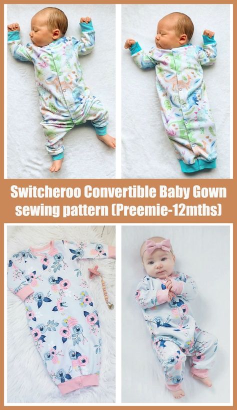 Baby Sleeper Pattern, Baby Romper Pattern Free, Premie Baby Clothes, Preemie Patterns, Preemie Baby Clothes, Baby Sewing Patterns Free, Boys Sewing Patterns, Gown Sewing Pattern, Time For Bed