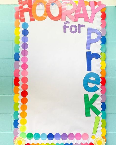 Bernice Hawkins on Instagram: "Are you team brights or team neutral? I love bright colors so much and the entrance bulletin board in my classroom brought me a serious about of joy! Border by @schoolgirlstyle and the dot design was inspired by one of her collections too. #backtoschool #teambrights #prekindergarten #prek #prekclassroom #prekteacher #teachersofinstagram #bts2022 #prekteachersofinstagram #teachersfollowteachers" Teal Bulletin Board Ideas, Bright Work Bulletin Board, Back To School Prek Bulletin Boards, Yay You're Here Bulletin Board, Pre K Bulletin Board Ideas Preschool, Prek Classroom Bulletin Board Ideas, Rainbow Bulletin Board Ideas Preschool, Welcome To Prek Bulletin Board, Joy Bulletin Board