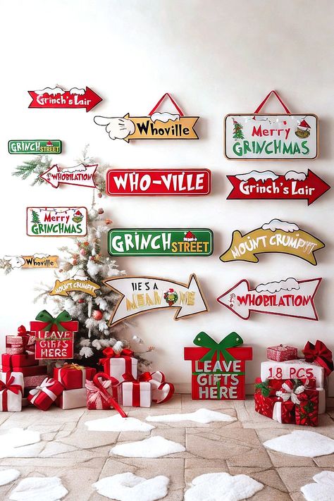 18pcs Grinchs Ornaments for Christmas Tree, Grinchs Tree Decor, Whoville Christmas Decorations Paper Hanging Ornaments for Winter Xmas Party Favor Supplies Xmas Advertising, Whoville Christmas Decorations Diy, Who Ville, Whoville Party, Christmas Decorations Paper, Whoville Christmas Decorations, Whoville Christmas, Ornaments For Christmas Tree, Grinch Party