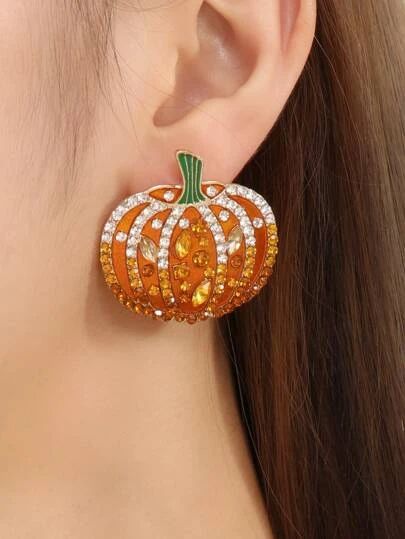 WishList | SHEIN Rhinestone Pumpkin, Rhinestone Halloween, Glitter Stud Earrings, Halloween Pumpkin Designs, Crystal Teardrop Earrings, Antique Gift, Pumpkin Earrings, Pumpkin Fall, Round Stud Earrings