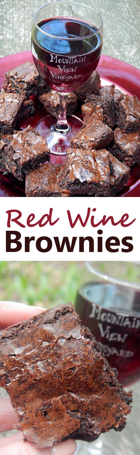 Brownies made with red wine. This is the easiest recipe ever for infusing brownies with wine. It's the perfect dessert for a girls' night in, 21st birthday, or bachelorette party. Wine Brownies, Party Snacks For Adults, Red Wine Brownies, Snacks For Adults, Fudgy Brownie Recipe, Dessert Parfait, Boozy Desserts, Girl Night, Wine Tasting Party