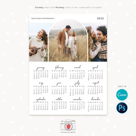 Calendar Photography, One Page Calendar, Photography Calendar, Window Arch, Photo Arch, Digital Invitations Wedding, Calendar Layout, Photo Window, 2023 Photo