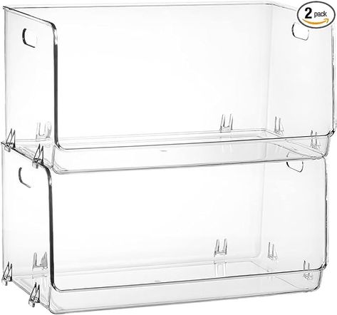 Amazon.com - Nicunom 2 Pack Stackable Plastic Storage Bins Open Front, Clear Pantry Organizer Bins Household Food Storage Bin for Kitchen, Countertops, Cabinet, Shelf, Fridge,Pantry Fridge Pantry, Stackable Plastic Storage Bins, Pantry Organizer, Clear Storage Bins, Freezer Organization, Organizer Bins, Cabinet Shelf, Stackable Storage Bins, Plastic Storage Bins