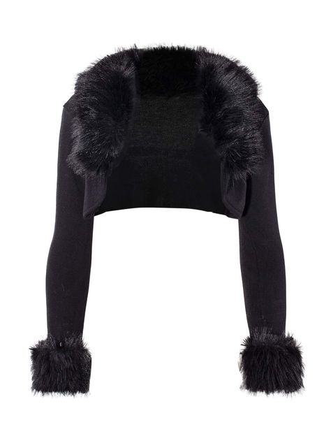 Fuzzy Trim Open Front Crop TopI discovered amazing products on SHEIN.com, come check them out! Open Front Crop Top, Long Sleeve Knitted Top, Crop Top Y2k, Black Fur Coat, Front Crop Top, Top Crop, Knitted Top, Fabric Collars, Long Sleeve Knit Tops