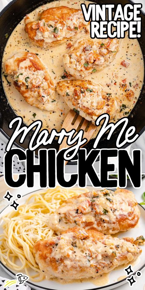 Marry me chicken is an irresistible recipe where tender chicken breasts are coated in flour, seared to perfection, and served in a creamy sauce with sundried tomatoes and parmesan. Marry Me Chicken Without Sundried Tomatoes, Marry Me Chicken No Tomatoes, Thirty Minute Meals Dinners, Marry Me Chicken Stove Top, Merry Me Chicken Recipe, Supper Meals, Sundried Tomato Chicken, Marry Me Chicken Recipe, Gf Dinner