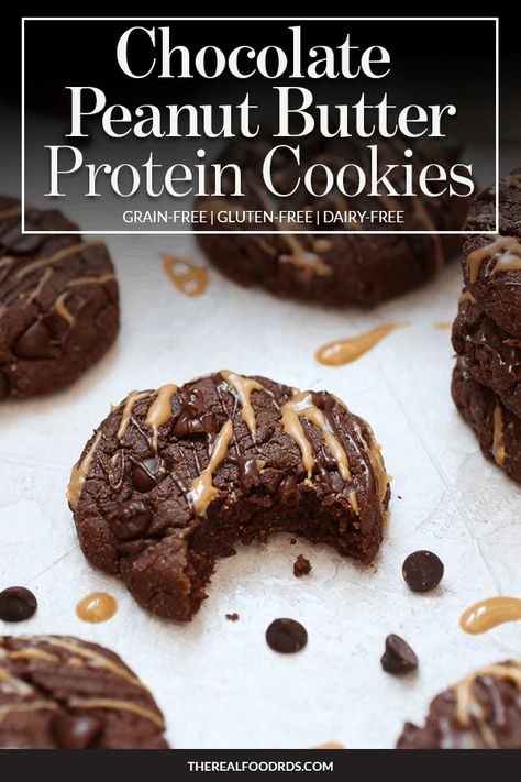 Peanut Butter Protein Cookies, Chocolate Peanut Butter Recipes, Real Food Dietitians, Protein Treats, Protein Powder Recipes, Protein Desserts, Peanut Butter Protein, Protein Cookies, Healthy Sweets Recipes