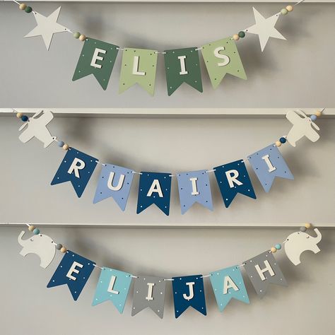 Name Banner Diy, Swan Nursery, Cloud Heart, Welcome Baby Banner, Baby Name Banners, Wooden Bunting, Simple Birthday Party, Name Bunting, Paper Bunting