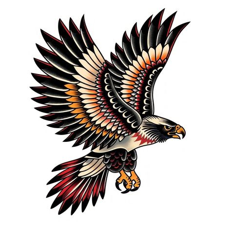 Trad Eagle Tattoo, Red Tailed Hawk Tattoo, Traditional Vulture Tattoo, Eagle Tattoo Arm, Traditional Tattoo Illustration, Traditional Bird Tattoo, Traditional Tattoo Animals, Traditional Eagle Tattoo, Eagle Illustration