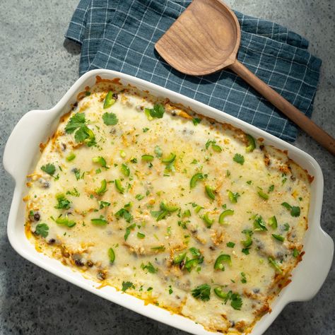 King Ranch Chicken with Mexican-Style Jicama Salad Recipe - Magnolia Chicken Casserole Mexican, Casserole Mexican, Magnolia Table Recipes, Jicama Salad, King Ranch Casserole, Joanna Gaines Recipes, King Ranch Chicken Casserole, King Ranch Chicken, Ranch Chicken Casserole