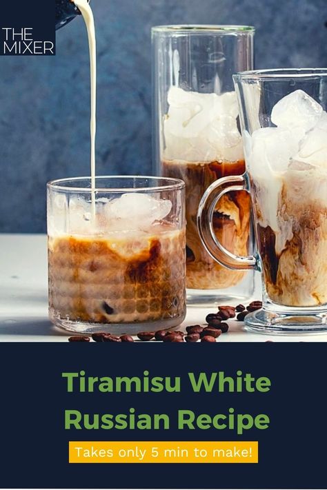 100% your new favorite dessert drink! This Italian-inspired cocktail blends the best of rich coffee liqueur, fruity rum, and fluffy whipped cream to create the Tiramisu White Russian. Tiramisu White Russian Cocktail, Tiramisu White Russian, White Russian Drink, Milk Punch Recipe, White Russian Recipe, Make Tiramisu, Dessert Cocktails, How To Make Tiramisu, After Dinner Cocktails