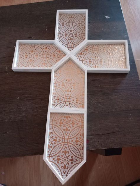 Dollar Tree Crafts & DIY with Instructions! + Freebies! 🥳 | Finished my second cross 💜 this is my first project that someone is purchasing 😍 I need your advice, with or with out the bow Decorative Crosses Diy, Diy Crosses Ideas Crafts, Diy Cross Crafts, Cross Crafts Diy, Diy Religious Gifts, Faith Craft, Diy Jenga, Wooden Crosses Diy, Crosses Diy