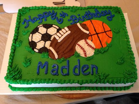 Multi sport theme cake Sports Birthday Cake, Sports Birthday Cakes, Sports Themed Cakes, Multi-sport Event, Birthday Cake Cake, Sports Theme Birthday, Sports Birthday Party, Sport Cakes, Polo Lacoste