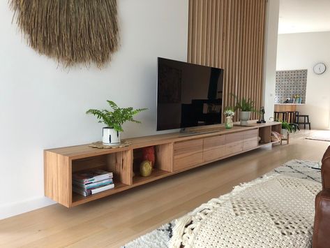 Timber Tv Wall, Low Line Tv Unit, Timber Tv Cabinet, Tv Cabinet Styling, Tv Unit Styling, Wood Panel Tv, Custom Tv Cabinet, Tv Wall Wood Panel, Timber Tv Unit