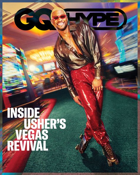 Gq Magazine Covers, Versace Shades, Projector Photography, Vegas Residency, Usher Raymond, Creative Photoshoot, Vegas Shows, Women's Shoes Accessories, Gq Magazine