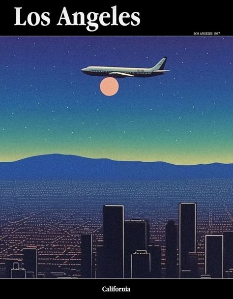 Los Angeles Poster Vintage, Los Angeles Illustration, Vintage Futurism, Hiroshi Nagai, Los Angeles Poster, Puerto Rico Pictures, Nostalgia Art, City Pop, Retro Artwork