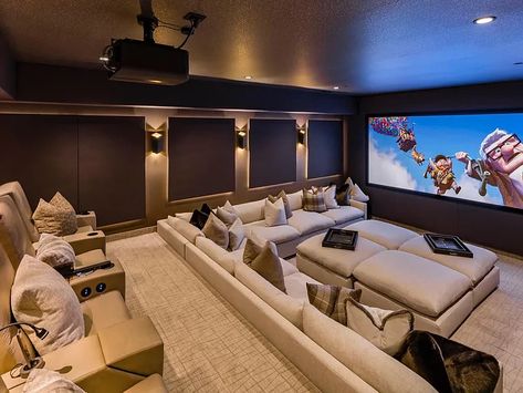 Couches With Recliners, Tv Living Room Ideas, Cinema Room Design, Theatre Decorations, Game Room Ideas, Home Theater Room Design, Shaped Couch, Home Cinema Room, Luxury Room