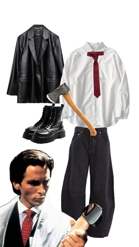 American Psycho Costume Patrick Bateman Inspired Outfit, Patrick Bateman Costume Men, American Pshyco Costume Boy, American Pyscho Couples Costume, American Physco Costumes, American Phyco Costumes, Halloween Patrick Bateman, American Pyscho Costumes, American Pshyco Costume Girl