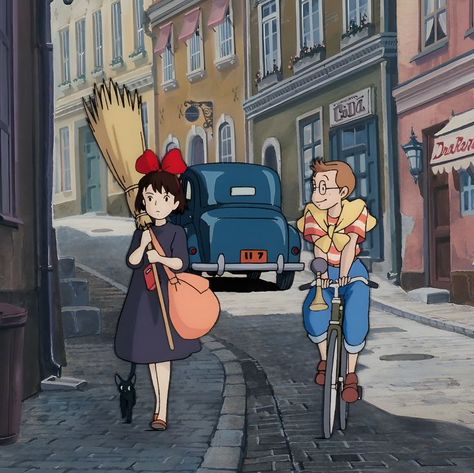 Aesthetic Anime Scenery, Kikis Delivery Service Aesthetic, Pfp Aesthetic Anime, Icon Pfp Aesthetic, Movie Icon, Studio Ghibli Background, Studio Ghibli Characters, Kiki Delivery, Ghibli Artwork