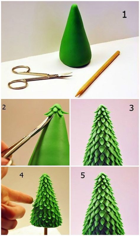 10 Interesting Christmas Tree Crafts For Your Kids Kue Fondant, Kids Tree, Christmas Cake Designs, Christmas Cake Decorations, Xmas Cake, Christmas Tree Art, Christmas Clay, Tanah Liat, Polymer Clay Christmas