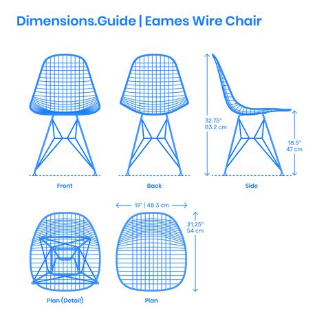 The Eames Wire Chair is an organically shaped experimental chair made only from welded wire. The Eames Wire Chair has an overall height of 32.75” | 83.2 cm, seat height of 18.5” | 47 cm, width of 19” | 48.3 cm, depth of 21.25” | 54 cm. Downloads online #furniture #eames #chairs #sitting Chair Inspiration, Furniture Graphic, Chair Drawing, Plastic Chairs, Office Chair Without Wheels, Reupholster Chair, Wire Chair, Charles And Ray Eames, Ikea Chair