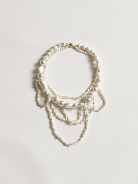 Strands of Swarovski and freshwater pearls cascade along this demure choker for effortless drama + bold, tonal accents. Fashion Week Jewelry, Yiqing Yin, Glam Aesthetic, Website Photos, Sandy Liang, Bride Accessories, Play Dress, 가을 패션, Bijoux Diy