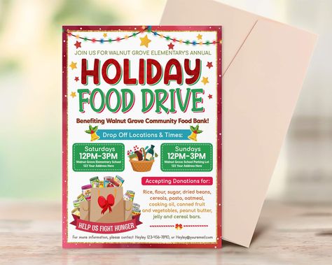 Diy Winter Coat, Food Drive Flyer, Church Community, Toy Drive, Canned Fruit, Invitation Flyer, Food Drive, Cereal Bars, Holiday Toys