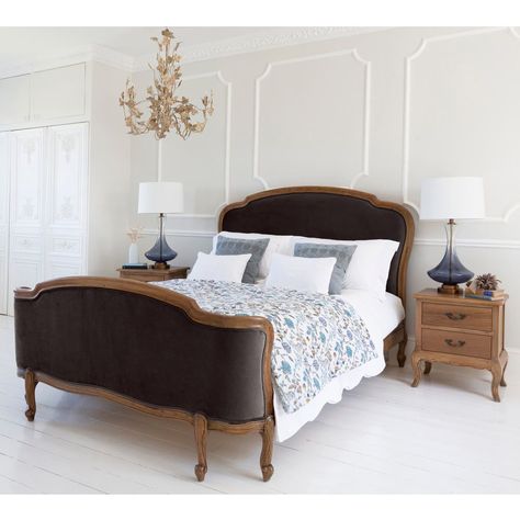 Love Story Mole Velvet French Bed | Classic Mole Velvet Finished in an Elegant Oak Frame Wood And Upholstered Bed, French Style Bed, Frame Love, Bed Classic, Rattan Bed, Velvet Upholstered Bed, French Bed, Luxury Mattresses, French Bedroom