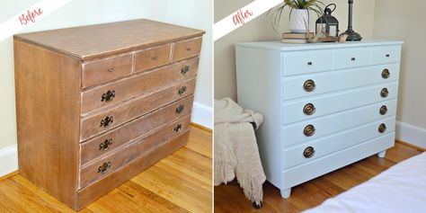 Refinished Dresser from Goodwill in One Weekend | Behr Ethan Allen Dresser, Refinish Wood Furniture, Refinished Dresser, Ethan Allen Furniture, Dresser Refinish, Farmhouse Dresser, Refinish Furniture, Dresser Redo, Diy Dresser Makeover