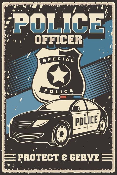 Retro Poster of Police Car Vector Illustration Car Vector Illustration, Special Police, World Icon, Car Vector, Cartoon Man, Car Projects, Car Illustration, Police Car, Poster Retro