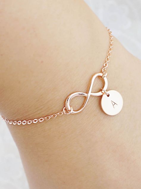 Personalized infinity bracelets in Rose Gold from EarringsNation Rose Gold weddings Blush Weddings Infinity bracelet Infinity Bracelets, Gold Bracelet Simple, Everyday Wear Jewelry, Gold Bracelet For Women, Bridesmaid Bracelet, A Bracelet, Hand Jewelry, Girly Jewelry, Stylish Jewelry