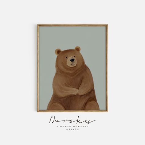 Forest Baby Rooms, Bear Printable, Beige Nursery, Vintage Kids Room, Animal Baby Room, Bear Nursery Decor, Bear Wall Art, Kids Room Prints, Forest Baby