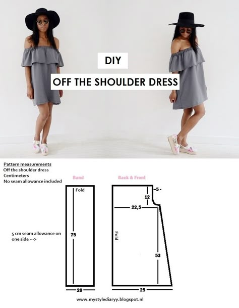 Off Shoulder Diy, Diy Fashion Trends, Diy Vetement, Easy Sewing Patterns, Diy Sewing Clothes, Clothes Sewing Patterns, Off The Shoulder Dress, Diy Couture, Diy Dress