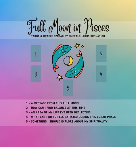 Full Moon Tarot Spread, Pisces Full Moon, Pisces Tarot, Full Moon Tarot, Full Moon In Pisces, Oracle Card Spreads, Moon In Pisces, Tarot Reading Spreads, The Moon Tarot Card