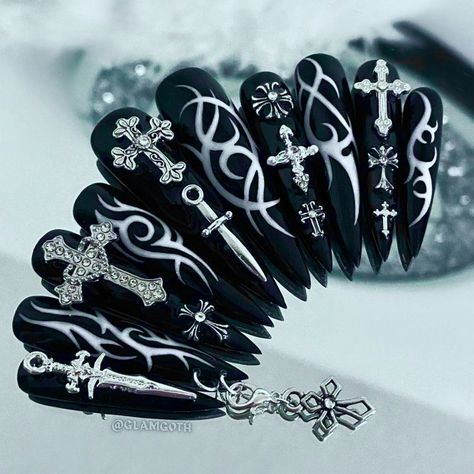 Glamgoth Nails, Instagram Not, Black Gel Polish, Gel Builder, Nail Gems, Punk Nails, Gothic Nails, Stylish Nails Designs, Edgy Nails