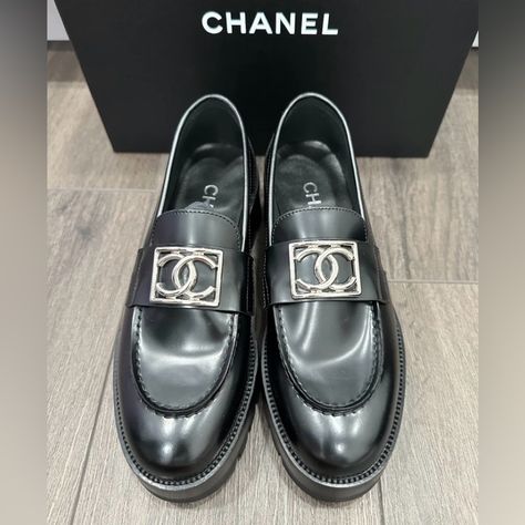 Black leather loafers