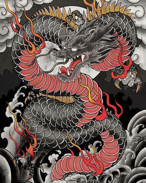 Black Dragon Tattoo, Tattoo Japanese Style, Dragon Sleeve, Dragon Tattoo Art, Japanese Dragon Tattoo, Japanese Dragon Tattoos, Traditional Japanese Tattoos, Asian Tattoos, Dragon Tattoos