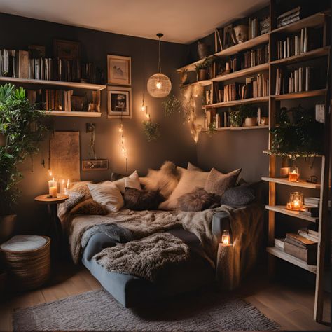 Creating Your Dream Library at Home: Tips and Tricks for Book Lovers – ANGELICA'S INTERIORS Book Lovers Dream Room, Room For Book Lovers, Cozy Bedroom Bookshelves, Reading Room Ideas For Adults, Cozy Bedroom With Bookshelves, Book Rooms Ideas, Book Lovers Bedroom Ideas, Book Corner Bedroom, Small Library Room Ideas Bookshelves