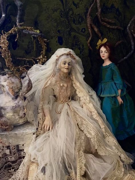 Miss Havisham-- Dickens "Great Expectations" Great Expectations Estella, Miss Havisham Aesthetic, Miss Haversham, Estella Havisham, Halloween Tea Party, Ghost Bride, Miss Havisham, Haunted Dollhouse, Victorian Wedding