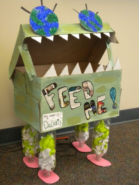 Decorating Recycle bins so it turns into fun for the family! Recycling Projects For School, Recycle Preschool, Recycling Projects For Kids, Diy Projects For School, Recycle Bins, Recycling Activities, Diy Recycled Projects, Earth Day Projects, Recycled Art Projects