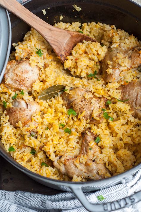 Chicken Pilaf Recipe, Chicken And Rice Pilaf, Rice Pilaf With Orzo, Chicken Pilau, Chicken Pilaf, Easy Rice Pilaf, Brown Rice Pilaf, Garlic Carrots, Pilau Rice