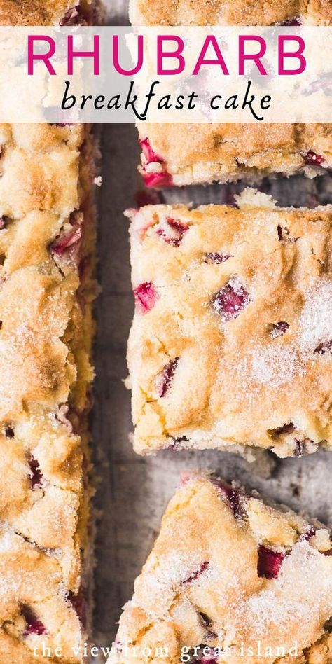 Rhubarb Breakfast Cake, Homestead Products, Rhubarb Breakfast, Easy Rhubarb Recipes, Rhubarb Desserts Recipes, Rhubarb Dessert, Rhubarb Cake Recipes, Breakfast Cake Recipes, Island Recipes