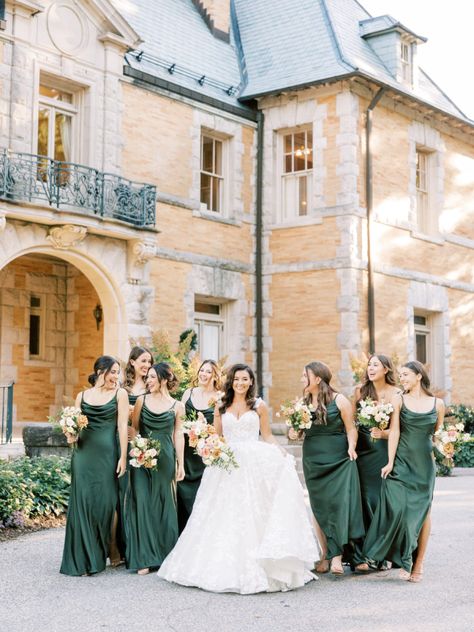 Cairnwood Estate Wedding, Bridesmaid Dresses Blush Pink, Late Summer Wedding Colors, Pink September, White Flower Decor, Dark Green Bridesmaid Dresses, Bridesmaid Dresses Blush, Country Wedding Colors, Cairnwood Estate