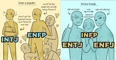 Infp And Entj Couple, Infp Intj Couple, Infp Enfj Relationship Memes, Enfj Enfp Relationship, Best Mbti Couples, Infp Enfp Couple, Enfj X Intj Relationship, Enfp Entj Couple, Entj And Infp Relationships