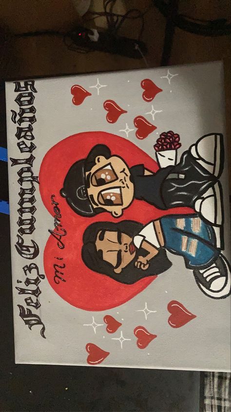 Chicano Couple Drawing, Arte Peculiar, Chicano Drawings, Easy Love Drawings, Graffiti Style Art, Cartoon Painting, Canvas Painting Designs, Custom Painting, Graffiti Drawing