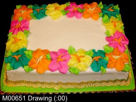 Hawaiian Sheet Cake, Tropical Sheet Cake, Tropical Theme Sheet Cake, Hawaiian Decorated Cake, Hawaiian Birthday Cake Simple, Hawaiin Cake Design, Hawaiian Birthday Cakes, White Sheet Cakes, Hawaiian Cake